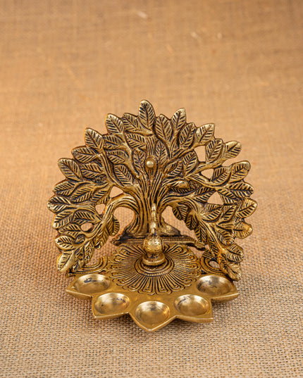 Brass Tree Peacock Five Face Diya  - 4 inch - WL5288