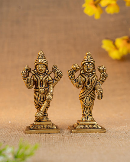 Brass Vishnu Lakshmi Idol - 4 inch - WL5289