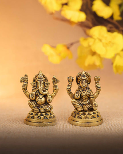 Brass Lakshmi Ganesha Idol - Set of 2 - 3 inch - WL5290
