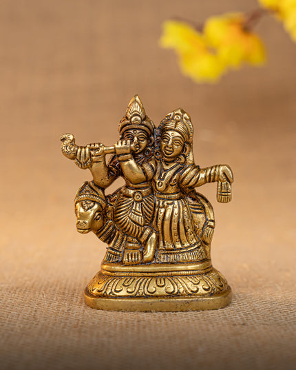 Brass Radha Krishna with Cow Idol - 3 inch - WL5291