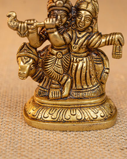 Brass Radha Krishna with Cow Idol - 3 inch - WL5291