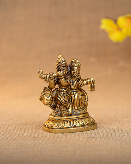 Brass Radha Krishna with Cow Idol - 3 inch - WL5291