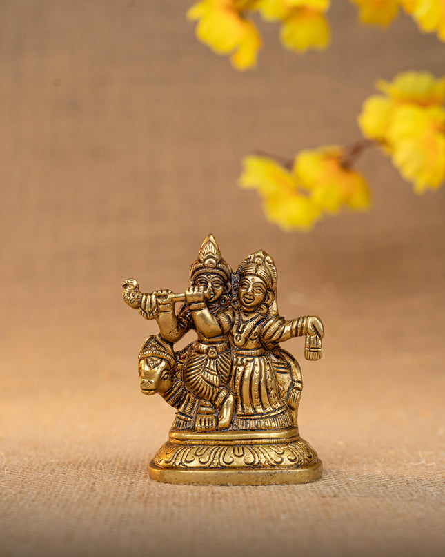 Brass Radha Krishna with Cow Idol - 3 inch - WL5291