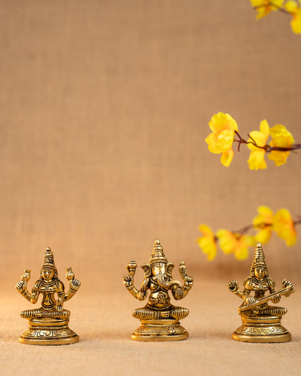 Brass Lakshmi Ganesha Saraswathi Idol - Set of 3 - 4 inch - WL5293