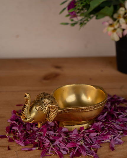 Brass Elephant with Diya - 4 inch - WL5297
