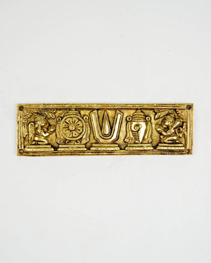 Brass Shankh Chakra Plate Wall Hanging - 9 inch - WL5300