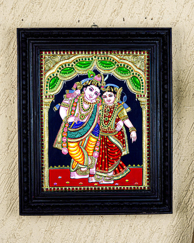 Tanjore Painting - Radha-Krishna - Flat (Gold Foil) - 15x12 inch - WL5336