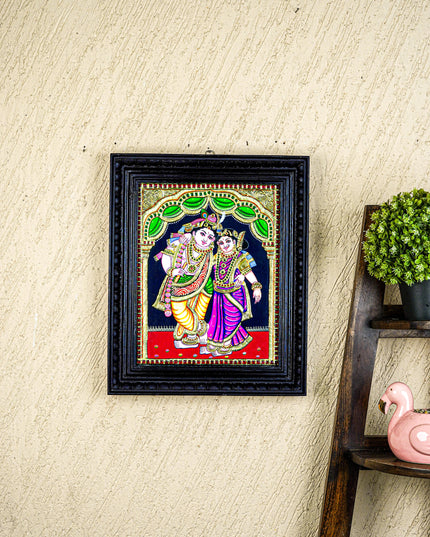 Tanjore Painting - Radha-Krishna - Flat (Gold Foil) - 15x12 inch - WL5336