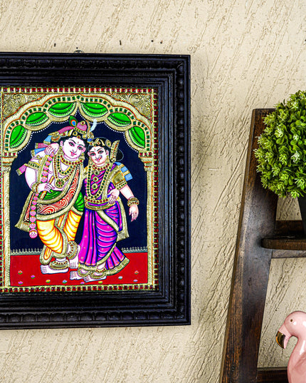 Tanjore Painting - Radha-Krishna - Flat (Gold Foil) - 15x12 inch - WL5336