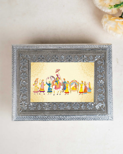 Customized - Meenakari Dry Fruit Box - 9x6 inch - Silver - WL5354