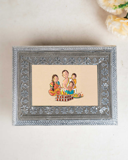 Customized - Meenakari Dry Fruit Box - 9x6 inch - Silver - WL5354