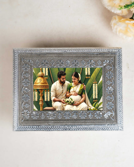 Customized - Meenakari Dry Fruit Box - 9x6 inch - Silver - WL5354