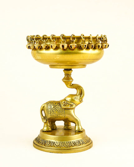 Brass Elephant with Urli - 9 inch - WL5356