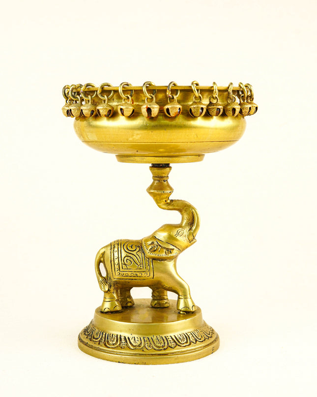 Brass Elephant with Urli - 9 inch - WL5356