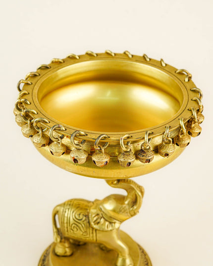 Brass Elephant with Urli - 9 inch - WL5356