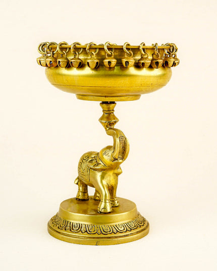 Brass Elephant with Urli - 9 inch - WL5356