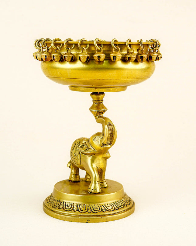 Brass Elephant with Urli - 9 inch - WL5356