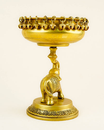 Brass Elephant with Urli - 9 inch - WL5356
