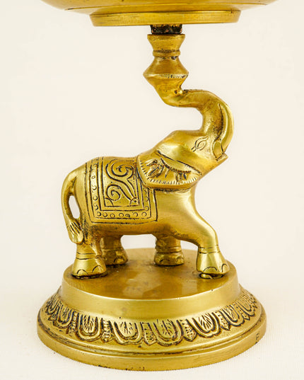 Brass Elephant with Urli - 9 inch - WL5356