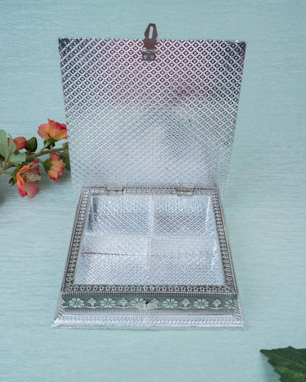 Customized - Meenakari Dry Fruit Box - Silver - 8x8 inch - WL5378