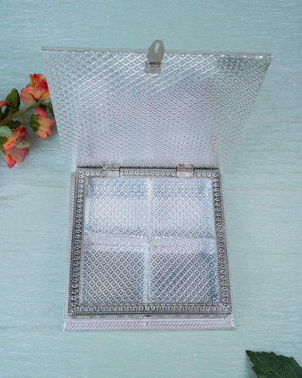 Customized - Meenakari Dry Fruit Box - Silver - 8x8 inch - WL5378