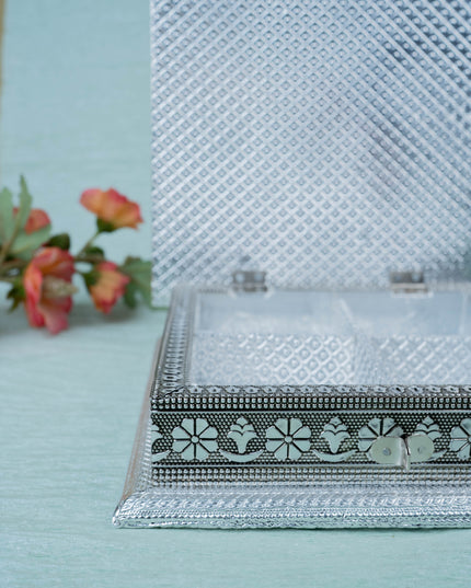 Customized - Meenakari Dry Fruit Box - Silver - 8x8 inch - WL5378