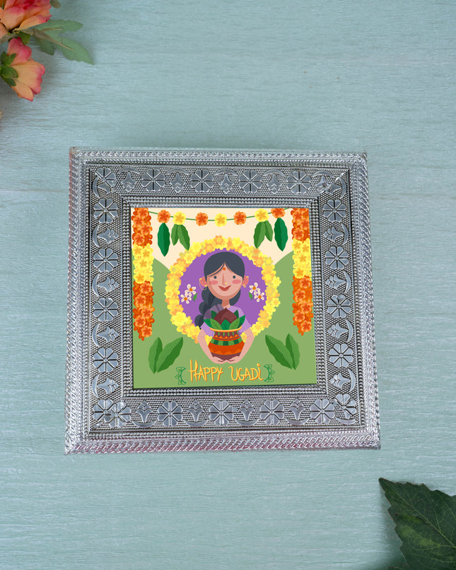 Customized - Meenakari Dry Fruit Box - Silver - 8x8 inch - WL5378