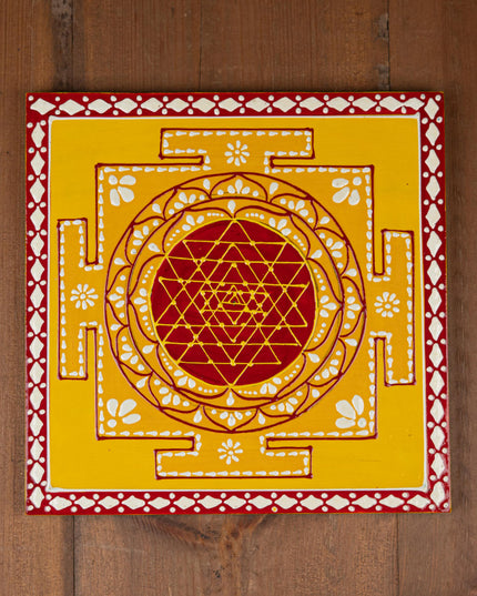 Wooden Shree Yantra Wall Hanging - 10x10 inch - Red - WL5380-2