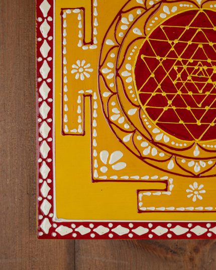 Wooden Shree Yantra Wall Hanging - 10x10 inch - Red - WL5380-2