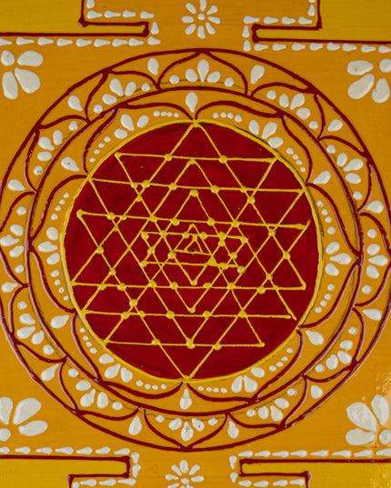Wooden Shree Yantra Wall Hanging - 10x10 inch - Red - WL5380-2
