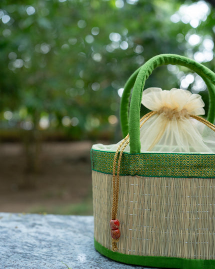 Korai Basket with Handle - Green - 5 inch - WL5391-2