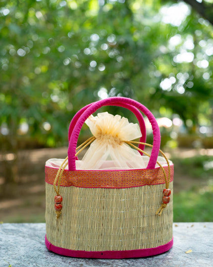 Korai Basket with Handle - Pink - 5 inch - WL5391-4