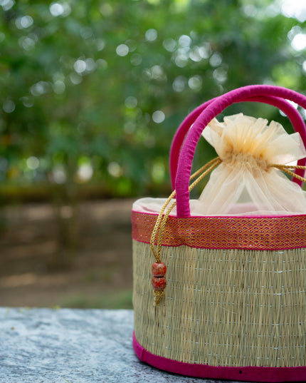 Korai Basket with Handle - Pink - 5 inch - WL5391-4