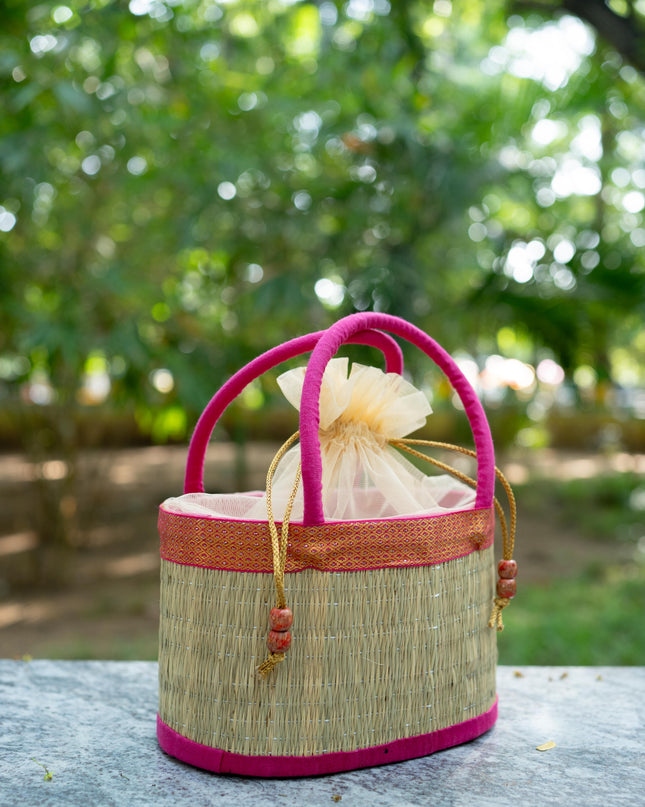 Korai Basket with Handle - Pink - 5 inch - WL5391-4