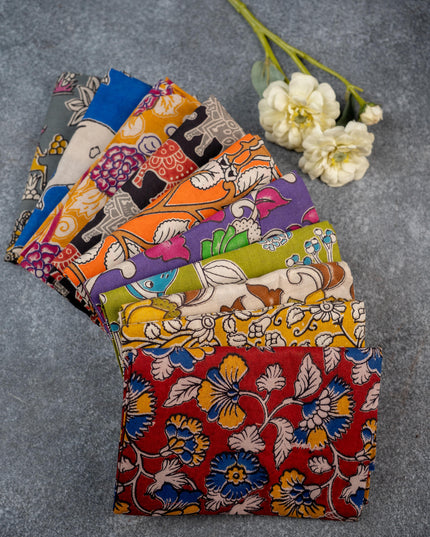 Kalamkari Blouse Bit - Set of 10 - Assorted - WL5392