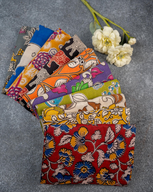 Kalamkari Blouse Bit - Set of 10 - Assorted - WL5392