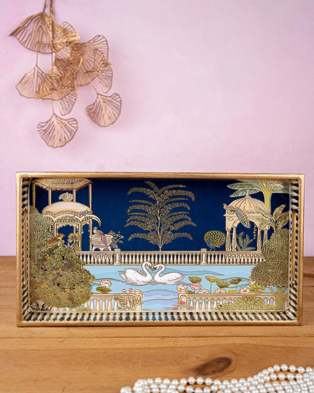 Digital Printed Tray with Swan Theme - 13x7 inch - WL5401