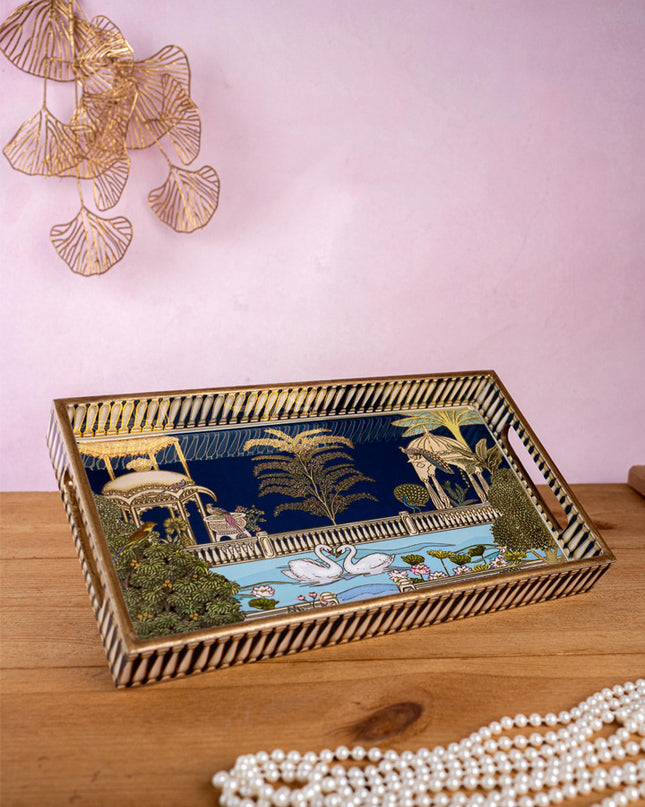 Digital Printed Tray with Swan Theme - 13x7 inch - WL5401