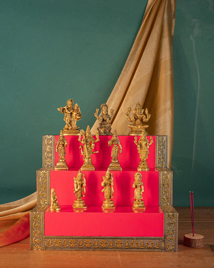 Swarna Golu - Gold Oxidized 3 Step Golu Padi & Brass Idols - WL5404-1