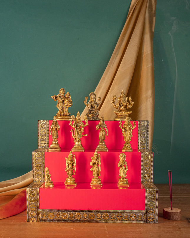 Swarna Golu - Gold Oxidized 3 Step Golu Padi & Brass Idols - WL5404-1