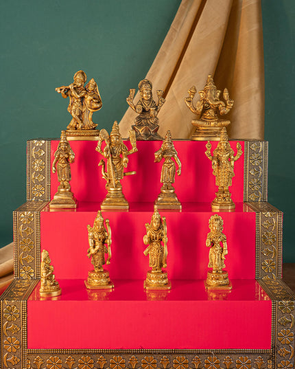 Swarna Golu - Gold Oxidized 3 Step Golu Padi & Brass Idols - WL5404-1