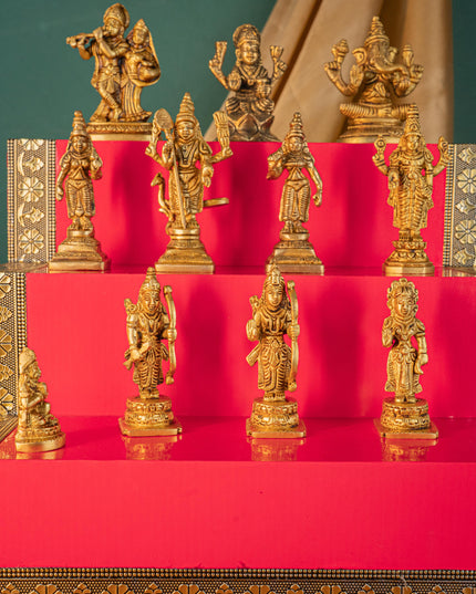 Swarna Golu - Gold Oxidized 3 Step Golu Padi & Brass Idols - WL5404-1