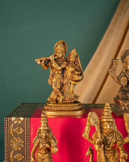 Swarna Golu - Gold Oxidized 3 Step Golu Padi & Brass Idols - WL5404-1