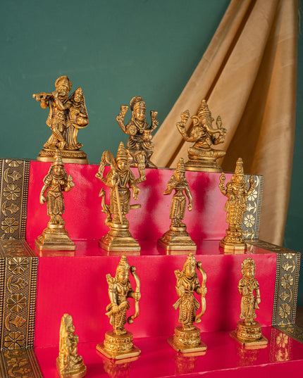 Swarna Golu - Gold Oxidized 3 Step Golu Padi & Brass Idols - WL5404-1