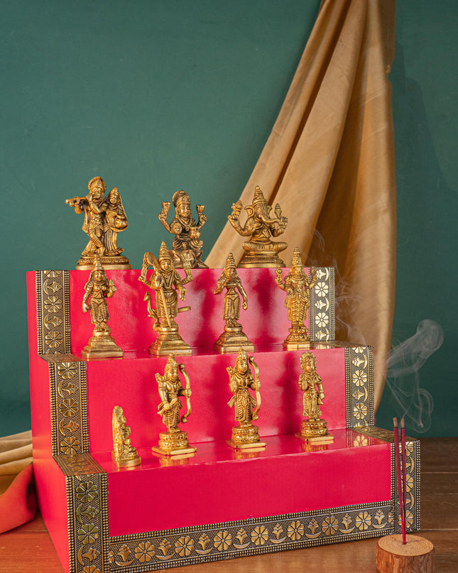 Swarna Golu - Gold Oxidized 3 Step Golu Padi & Brass Idols - WL5404-1