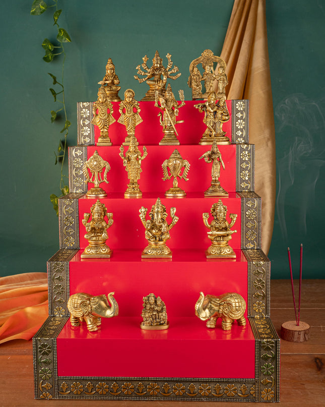 Swarna Golu - Gold Oxidized 5 Step Golu Padi & Brass Idols - WL5404-2