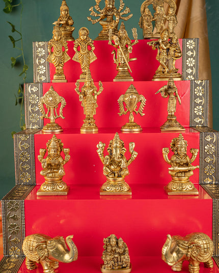 Swarna Golu - Gold Oxidized 5 Step Golu Padi & Brass Idols - WL5404-2