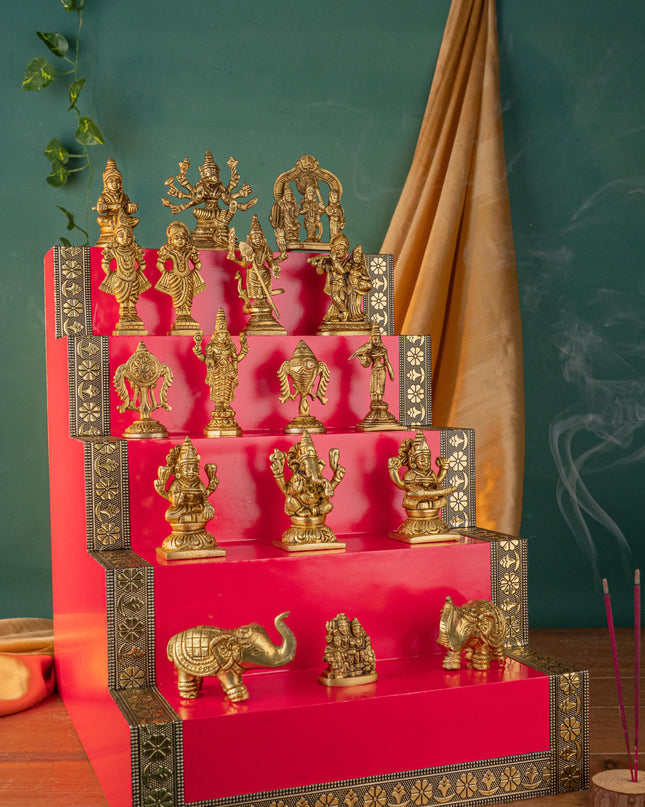 Swarna Golu - Gold Oxidized 5 Step Golu Padi & Brass Idols - WL5404-2