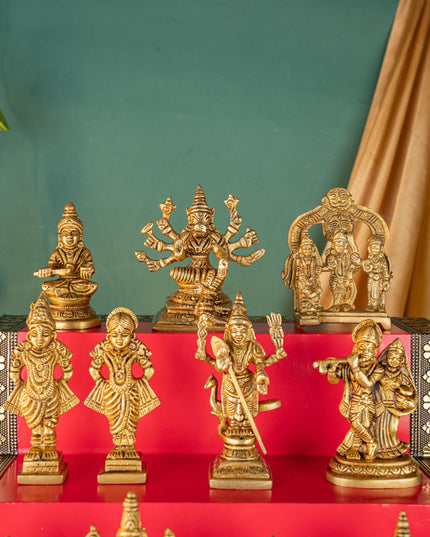 Swarna Golu - Gold Oxidized 5 Step Golu Padi & Brass Idols - WL5404-2