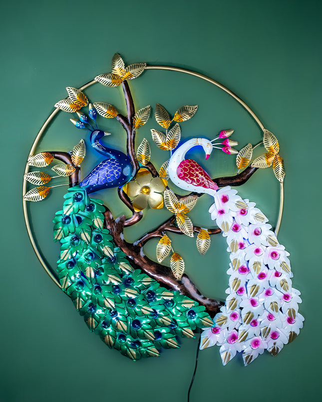 Metal Peacock Wall Hanging with Light - 40 inch - WL5407